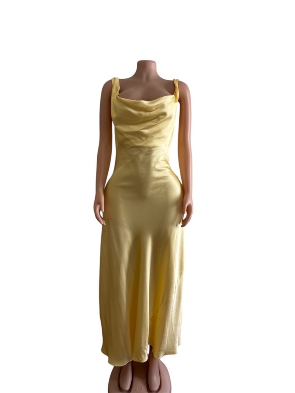Zara Yellow Satin Cowl-Neck Maxi Dress